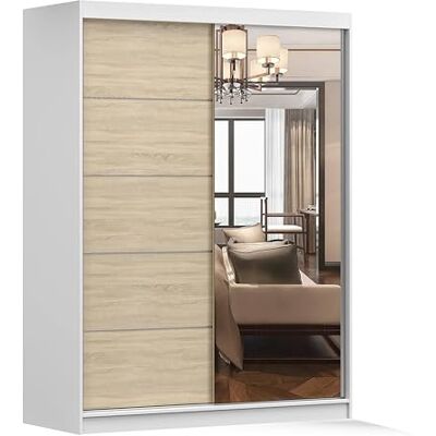 Fabryka Mebli Idźczak Vista 05 Armoire à portes coulissantes Élégante garde-robe avec miroir Convient à la chambre à coucher et au salon, design moderne (blanc/sonoma) - Publicité Fabryka Mebli Idźczak Vista 05 Armoire à portes coulissantes Élégante garde-robe avec miroir Convient à la chambre à coucher et au salon, design moderne (blanc/sonoma) - Publicité