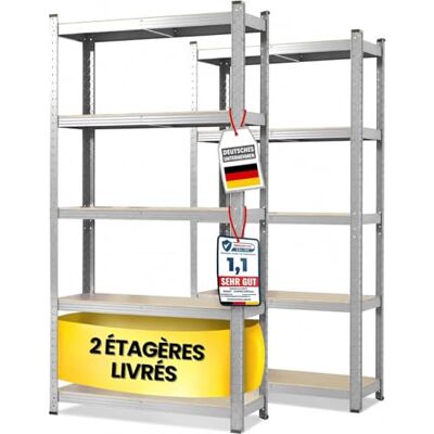 KARAT Étagères pour Charges Lourdes Étagères Enfichables avec 5 tablettes réglables – Rayonnages en métal Idéal pour Cave Garage Entrepôt Lot de 2, modèle Lakota (Argent, 200 x 100 x 50 cm) - Publicité KARAT Étagères pour Charges Lourdes Étagères Enfichables avec 5 tablettes réglables – Rayonnages en métal Idéal pour Cave Garage Entrepôt Lot de 2, modèle Lakota (Argent, 200 x 100 x 50 cm) - Publicité