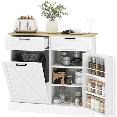 HOMCOM Buffet Cuisine avec Meuble Poubelle 38L, îlot de Cuisine, Meuble Cuisine Rangement avec 2 tiroirs, étagère à épices et Plan de Travail, pour Salle à Manger, Salon, 100 x 36 x 90 cm, Blanc - Publicité HOMCOM Buffet Cuisine avec Meuble Poubelle 38L, îlot de Cuisine, Meuble Cuisine Rangement avec 2 tiroirs, étagère à épices et Plan de Travail, pour Salle à Manger, Salon, 100 x 36 x 90 cm, Blanc - Publicité