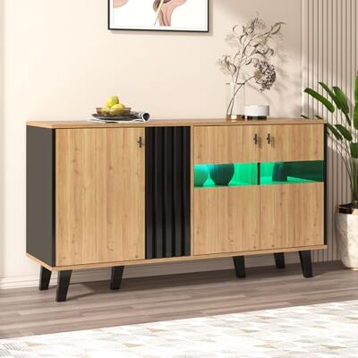 Merax Buffet avec lumière LED Commode Moderne avec 3 Portes et Verre avec Beaucoup d'espace de Rangement pour Salon, Salle à Manger et Chambre à Coucher 140 x 41 x 78,5 cm Couleur Bois - Publicité Merax Buffet avec lumière LED Commode Moderne avec 3 Portes et Verre avec Beaucoup d'espace de Rangement pour Salon, Salle à Manger et Chambre à Coucher 140 x 41 x 78,5 cm Couleur Bois - Publicité