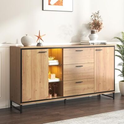 Merax Commode 3 tiroirs, buffet moderne 2 portes étagères ajustables, table TV LED, salle à manger salon chambre - Publicité Merax Commode 3 tiroirs, buffet moderne 2 portes étagères ajustables, table TV LED, salle à manger salon chambre - Publicité