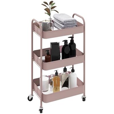 HOMCOM Desserte Chariot de Rangement en Acier Chariot de Service à roulettes 3 Niveaux Plateaux ajourés 45 x 30,6 x 79 cm Rose - Publicité HOMCOM Desserte Chariot de Rangement en Acier Chariot de Service à roulettes 3 Niveaux Plateaux ajourés 45 x 30,6 x 79 cm Rose - Publicité