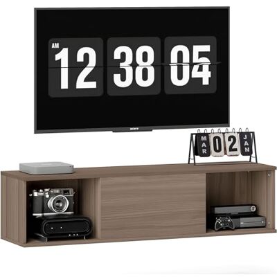 HOMCOM Meuble TV Suspendu 120 cm Armoire Murale, Meuble de Rangement Suspendu Style Moderne avec 2 Compartiments Ouverts et Porte Rabattable, Marron - Publicité HOMCOM Meuble TV Suspendu 120 cm Armoire Murale, Meuble de Rangement Suspendu Style Moderne avec 2 Compartiments Ouverts et Porte Rabattable, Marron - Publicité