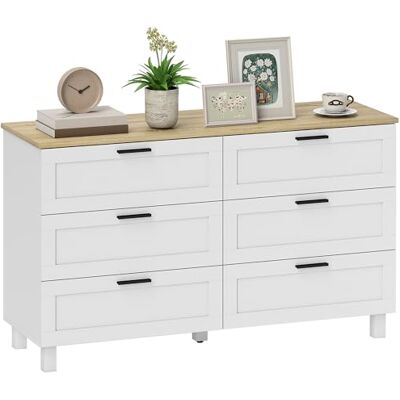 HOMCOM Commode 6 tiroirs, Meuble de Rangement avec Pieds en Bois de pin, Style Moderne, Commode pour Chambre à Coucher, Salon, Couloir, 120 x 38 x 71 cm, Bois Naturel et Blanc - Publicité HOMCOM Commode 6 tiroirs, Meuble de Rangement avec Pieds en Bois de pin, Style Moderne, Commode pour Chambre à Coucher, Salon, Couloir, 120 x 38 x 71 cm, Bois Naturel et Blanc - Publicité