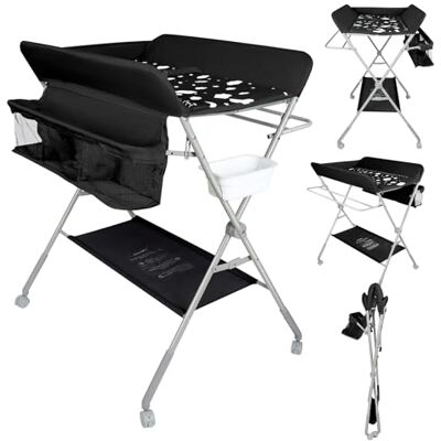 LANTUS Commode à langer pliable pour bébé,Table à langer mobile avec ceinture de sécurité et compartiments de rangement,Combinaison à langer,Nés Design Ergonomique-80 * 58 * 90cm Noir - Publicité LANTUS Commode à langer pliable pour bébé,Table à langer mobile avec ceinture de sécurité et compartiments de rangement,Combinaison à langer,Nés Design Ergonomique-80 * 58 * 90cm Noir - Publicité