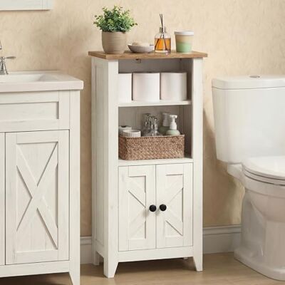 VASAGLE LIRY Collection Armoire Salle de Bain Style Campagne, Meuble de Rangement Mince, avec Compartiments Ouverts, Portes, Blanc Rustique et Marron Miel BBK313W101 - Publicité VASAGLE LIRY Collection Armoire Salle de Bain Style Campagne, Meuble de Rangement Mince, avec Compartiments Ouverts, Portes, Blanc Rustique et Marron Miel BBK313W101 - Publicité