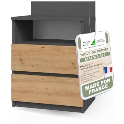 CDF Table de Nuit M1 Malwa, Table de Nuit Couleur : Anthracite Chêne Artisan Idéal pour Chambre à Coucher, Chambre d'enfant, Adolescent Deux tiroirs spacieux Tiroirs sans poignées - Publicité CDF Table de Nuit M1 Malwa, Table de Nuit Couleur : Anthracite Chêne Artisan Idéal pour Chambre à Coucher, Chambre d'enfant, Adolescent Deux tiroirs spacieux Tiroirs sans poignées - Publicité