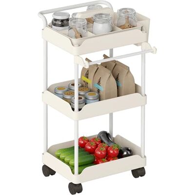 HOMCOM Chariot de Cuisine à 3 Niveaux avec paniers Suspendus, Porte-Chiffons, étagère de Cuisine sur roulettes, Chariot de Rangement, Chariot de Cuisine, Chariot Polyvalent pour Salon, Cuisine, Salle - Publicité HOMCOM Chariot de Cuisine à 3 Niveaux avec paniers Suspendus, Porte-Chiffons, étagère de Cuisine sur roulettes, Chariot de Rangement, Chariot de Cuisine, Chariot Polyvalent pour Salon, Cuisine, Salle - Publicité