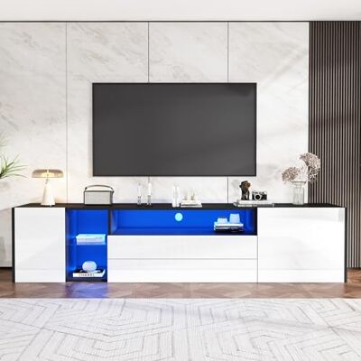 Merax Meuble TV LED Blanc Noir Moderne, Support TV pour Téléviseur 75 Pouces,2 Tiroirs + 2 Portes, Meuble Télé Basique avec Éclairage RGB Bluetooth, 180 x 40 x 45 cm - Publicité Merax Meuble TV LED Blanc Noir Moderne, Support TV pour Téléviseur 75 Pouces,2 Tiroirs + 2 Portes, Meuble Télé Basique avec Éclairage RGB Bluetooth, 180 x 40 x 45 cm - Publicité