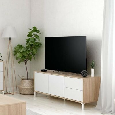 Dmora Meuble TV Cary, Buffet pour télévision avec 2 portes, Meuble TV de Salon, Blanc et Chêne, 130x41h47 cm - Publicité Dmora Meuble TV Cary, Buffet pour télévision avec 2 portes, Meuble TV de Salon, Blanc et Chêne, 130x41h47 cm - Publicité