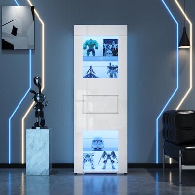 BTM 60x40x170cm Vitrine Brillant en Acrylique avec LED, Armoire de Rangement, 2 Étagères en Verre, Highboard, Armoire de Salon Et de Canapé, Blanc - Publicité BTM 60x40x170cm Vitrine Brillant en Acrylique avec LED, Armoire de Rangement, 2 Étagères en Verre, Highboard, Armoire de Salon Et de Canapé, Blanc - Publicité