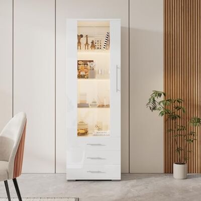 Merax Vitrine LED Blanc Hochglanz 60x35x180 cm, Vitrine en Verre, Meuble Vitrine Moderne avec 3 Tiroirs et Étagères en Verre Trempé, Armoire de Présentation Design Salon - Publicité Merax Vitrine LED Blanc Hochglanz 60x35x180 cm, Vitrine en Verre, Meuble Vitrine Moderne avec 3 Tiroirs et Étagères en Verre Trempé, Armoire de Présentation Design Salon - Publicité