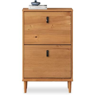 IDIMEX Meuble à Chaussures entrée Mikka 2 abattants en Bois Massif Coloris chêne pour jusqu'à 10 Paires 59 x 96 x 25 cm idéal pour Le Couloir Rangement Peu encombrant étagère poignées en Cuir - Publicité IDIMEX Meuble à Chaussures entrée Mikka 2 abattants en Bois Massif Coloris chêne pour jusqu'à 10 Paires 59 x 96 x 25 cm idéal pour Le Couloir Rangement Peu encombrant étagère poignées en Cuir - Publicité