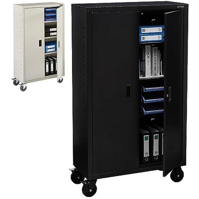 AREBOS Armoire à dossiers Armoire de Bureau INCL. Jeu de 4 roulettes 155 x 90 x 40 2 Portes avec 3 étagères réglables en Hauteur avec Serrure à Cylindre Noir - Publicité AREBOS Armoire à dossiers Armoire de Bureau INCL. Jeu de 4 roulettes 155 x 90 x 40 2 Portes avec 3 étagères réglables en Hauteur avec Serrure à Cylindre Noir - Publicité