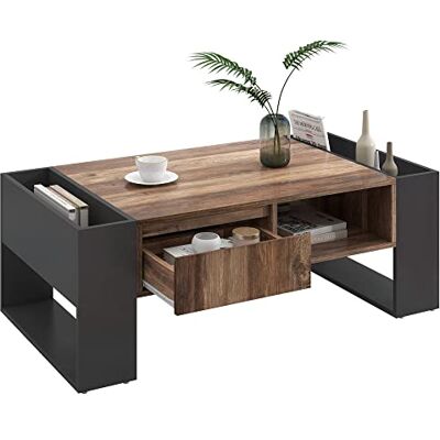 BTM Table de Salon avec Espace de Rangement, Table Basse en Bois avec Tiroir et Compartiments, pour Salon, 106.4x40x60cm, Brun et Noir - Publicité BTM Table de Salon avec Espace de Rangement, Table Basse en Bois avec Tiroir et Compartiments, pour Salon, 106.4x40x60cm, Brun et Noir - Publicité