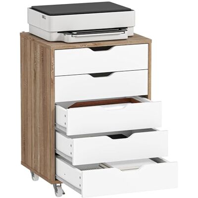 Vinsetto Caisson Bureau Mobile avec 5 tiroirs, Meuble Rangement Bureau sur roulettes pour Documents et imprimante, Caisson de Rangement pour Travail ou Chambre, 47,5 x 39,5 x 67,5 cm, Blanc et chêne - Publicité Vinsetto Caisson Bureau Mobile avec 5 tiroirs, Meuble Rangement Bureau sur roulettes pour Documents et imprimante, Caisson de Rangement pour Travail ou Chambre, 47,5 x 39,5 x 67,5 cm, Blanc et chêne - Publicité