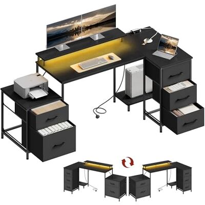 WOLTU Bureau d'angle en L 180x80x84 cm avec Rangement, 5 Tiroirs et 2 Étagères, Bureau Gaming avec Éclairage LED, 2 Prises, 1 Port USB et 1 Port USB-C, pour Gaming et Travail, Noir - Publicité WOLTU Bureau d'angle en L 180x80x84 cm avec Rangement, 5 Tiroirs et 2 Étagères, Bureau Gaming avec Éclairage LED, 2 Prises, 1 Port USB et 1 Port USB-C, pour Gaming et Travail, Noir - Publicité