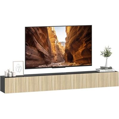 HOMCOM Meuble TV Suspendu Flottant 140 cm, Meuble télé pour téléviseur jusqu'à 72 Pouces avec 2 Portes cannelées rabattables, Banc TV Mural pour Salon, Chambre à Coucher, Bois Naturel et Noir - Publicité HOMCOM Meuble TV Suspendu Flottant 140 cm, Meuble télé pour téléviseur jusqu'à 72 Pouces avec 2 Portes cannelées rabattables, Banc TV Mural pour Salon, Chambre à Coucher, Bois Naturel et Noir - Publicité