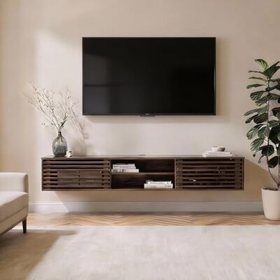 IDIMEX Meuble TV Suspendu RIAN 175 cm avec Portes Coulissantes et Niche avec Étagère en Bois Massif Coloris Noyer, pour Télévision Jusqu'à 75", Meuble de Rangement pour Salon Moderne - Publicité IDIMEX Meuble TV Suspendu RIAN 175 cm avec Portes Coulissantes et Niche avec Étagère en Bois Massif Coloris Noyer, pour Télévision Jusqu'à 75", Meuble de Rangement pour Salon Moderne - Publicité