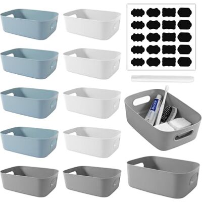 Gyism Lot de 12 petites boîtes de rangement portables en plastique avec poignées pour le rangement et l'organisation de la cuisine à la maison et au bureau, tiroirs, cuisine et placard (20 x 14 x 7 cm - Publicité Gyism Lot de 12 petites boîtes de rangement portables en plastique avec poignées pour le rangement et l'organisation de la cuisine à la maison et au bureau, tiroirs, cuisine et placard (20 x 14 x 7 cm - Publicité
