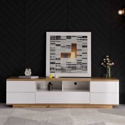 BTM Moderne Meuble TV Colorblock en Version Blanche, avec Grain de Bois, 180 cm - Publicité BTM Moderne Meuble TV Colorblock en Version Blanche, avec Grain de Bois, 180 cm - Publicité