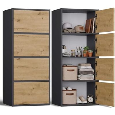 CDF Armoire De Rangement Haute 50cm 4 Portes 4 Étagères Salon Bureau Entrée Chambre Couloir Meuble Buffet Commode Placard Dressing Vestiaire Push-to-Open sans Poignée Moderne Anthracite Chêne Artisan - Publicité CDF Armoire De Rangement Haute 50cm 4 Portes 4 Étagères Salon Bureau Entrée Chambre Couloir Meuble Buffet Commode Placard Dressing Vestiaire Push-to-Open sans Poignée Moderne Anthracite Chêne Artisan - Publicité
