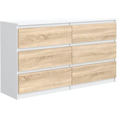 meble masztalerz Commode Chambre avec 6 Tiroirs Meuble de Rangement pour Salon et Entrée Couloir Spacieuse et Design Blanc & Sonoma 120x39x78,5cm - Publicité meble masztalerz Commode Chambre avec 6 Tiroirs Meuble de Rangement pour Salon et Entrée Couloir Spacieuse et Design Blanc & Sonoma 120x39x78,5cm - Publicité