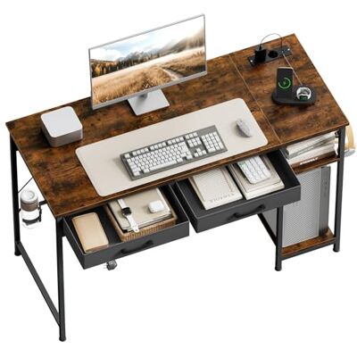 WOLTU Bureau avec Prises USB et Type-C, 2 Tiroirs et 2 Étagères, Bureau d'Ordinateur avec Rangement, Porte-gobelet et Crochet, 120x51x75 cm, Marron Rustique - Publicité WOLTU Bureau avec Prises USB et Type-C, 2 Tiroirs et 2 Étagères, Bureau d'Ordinateur avec Rangement, Porte-gobelet et Crochet, 120x51x75 cm, Marron Rustique - Publicité