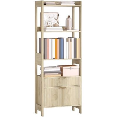 HOMCOM Bibliothèque Haute, étagère de Rangement, 4 étagères Ouvertes et 2 tiroirs cannelés, poignées dorées, Style Moderne, pour Salon, Bureau, Chambre, 60 x 30 x 160 cm, Bois Naturel - Publicité HOMCOM Bibliothèque Haute, étagère de Rangement, 4 étagères Ouvertes et 2 tiroirs cannelés, poignées dorées, Style Moderne, pour Salon, Bureau, Chambre, 60 x 30 x 160 cm, Bois Naturel - Publicité