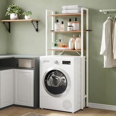 EUGAD Meuble WC, Meuble Dessus Machine à Laver, à 3 Niveaux, Gain d'Espace, Chêne Clair + Blanc, 67x20x164cm - Publicité EUGAD Meuble WC, Meuble Dessus Machine à Laver, à 3 Niveaux, Gain d'Espace, Chêne Clair + Blanc, 67x20x164cm - Publicité