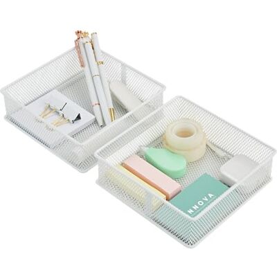 Annova Product image Lot de 2 bacs de rangement en maille pour armoire et étagère Pour fournitures scolaires et de bureau (Blanc, 15x15x5cm) - Publicité Annova Product image Lot de 2 bacs de rangement en maille pour armoire et étagère Pour fournitures scolaires et de bureau (Blanc, 15x15x5cm) - Publicité