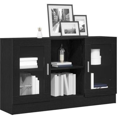 vidaXL Sideboard Schwarz Eiche Holzwerkstoff und Glas Mittel Sideboard Black - Sideboard - Publicité vidaXL Sideboard Schwarz Eiche Holzwerkstoff und Glas Mittel Sideboard Black - Sideboard - Publicité