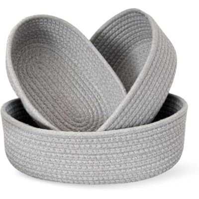 SNSYGN Lot de 3 paniers de rangement, en corde de coton tressée, pour chambre de bébé, chambre à coucher, salon (gris) - Publicité SNSYGN Lot de 3 paniers de rangement, en corde de coton tressée, pour chambre de bébé, chambre à coucher, salon (gris) - Publicité