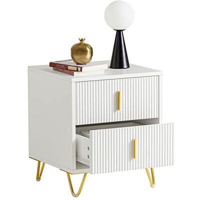 SoBuy Table de Chevet avec 2 tiroirs et Pieds en métal doré, Table de Nuit Moderne pour Chambre et Salon, idéale pour étudiants et familles, Blanc, 40x40x47 cm, FBT115-W - Publicité SoBuy Table de Chevet avec 2 tiroirs et Pieds en métal doré, Table de Nuit Moderne pour Chambre et Salon, idéale pour étudiants et familles, Blanc, 40x40x47 cm, FBT115-W - Publicité
