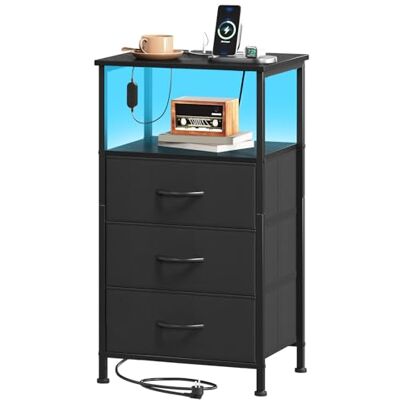 Somdot Table de Chevet Connectée, Table de Nuit LED par APP avec Station de Charge, Rangement Moderne 5,2 kg pour Chambre à Coucher Salon, 30P x 40l x 72H (3 Tiroirs), Noir - Publicité Somdot Table de Chevet Connectée, Table de Nuit LED par APP avec Station de Charge, Rangement Moderne 5,2 kg pour Chambre à Coucher Salon, 30P x 40l x 72H (3 Tiroirs), Noir - Publicité