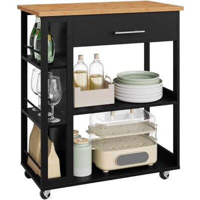 WOLTU Desserte à roulettes, Îlot de Cuisine, Chariot de Rangement avec Plan de Travail, Tiroir et Étagères Ouvertes, pour Salle à Manger/Salle de Bain, 73x38x88cm, Effet de Bambou + Noir, RW051sz - Publicité WOLTU Desserte à roulettes, Îlot de Cuisine, Chariot de Rangement avec Plan de Travail, Tiroir et Étagères Ouvertes, pour Salle à Manger/Salle de Bain, 73x38x88cm, Effet de Bambou + Noir, RW051sz - Publicité