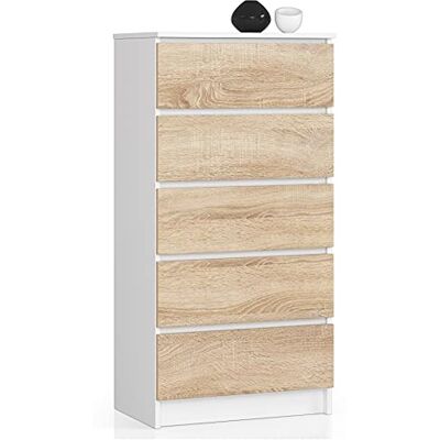 Home Collective Commode blanche Sonoma avec 5 tiroirs spacieux, 60 cm de large, 121 cm de haut, commode pour chambre à coucher, couloir, salon, organisateur, commode avec tiroirs, buffet haut en bois, - Publicité Home Collective Commode blanche Sonoma avec 5 tiroirs spacieux, 60 cm de large, 121 cm de haut, commode pour chambre à coucher, couloir, salon, organisateur, commode avec tiroirs, buffet haut en bois, - Publicité