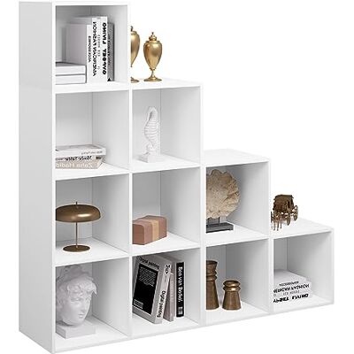 WOLTU Bibliothèque à 10 Compartiments Cubiques, Étagère Escalier avec Casiers, Séparateur avec Cubes Ouvertes, Meuble de Rangement, pour Salon, Chambre, Bureau, 120x30x120cm, Blanc, SK035ws - Publicité WOLTU Bibliothèque à 10 Compartiments Cubiques, Étagère Escalier avec Casiers, Séparateur avec Cubes Ouvertes, Meuble de Rangement, pour Salon, Chambre, Bureau, 120x30x120cm, Blanc, SK035ws - Publicité