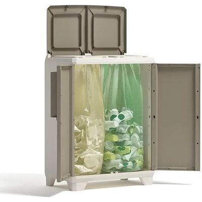 Keter 9735200 Armoire conteneur avec couvercle pour tri sélectif, en plastique, beige, 68 x 39 x 92 cm - Publicité Keter 9735200 Armoire conteneur avec couvercle pour tri sélectif, en plastique, beige, 68 x 39 x 92 cm - Publicité