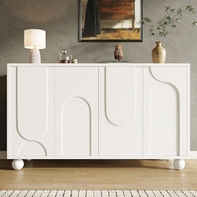 Merax Buffet pour salle à manger, salon, 120 × 35 × 71 cm, armoire de rangement avec design anti-dumping, buffet blanc moderne avec étagère réglable et motif unique - Publicité Merax Buffet pour salle à manger, salon, 120 × 35 × 71 cm, armoire de rangement avec design anti-dumping, buffet blanc moderne avec étagère réglable et motif unique - Publicité