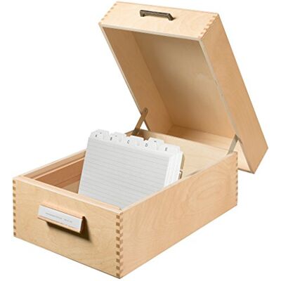 HAN 1005, boîte à fiches en bois DIN A5 horiz., pour 1.500 fiches, fond métallique/séparateur, bois naturel - Publicité HAN 1005, boîte à fiches en bois DIN A5 horiz., pour 1.500 fiches, fond métallique/séparateur, bois naturel - Publicité