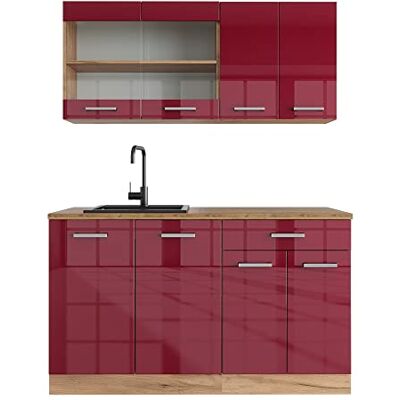 Vicco Cuisine R-Line, Rouge Brillant/Chêne doré, 140cm sans PT, adapté à Une Installation autoportante ou près du Mur - Publicité Vicco Cuisine R-Line, Rouge Brillant/Chêne doré, 140cm sans PT, adapté à Une Installation autoportante ou près du Mur - Publicité