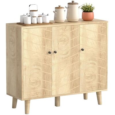 HOMCOM Buffet Cuisine, Meuble de Rangement avec 3 Portes à Motif Chevron et Pieds en Bois de Pin, Style Moderne, Buffet Salle à Manger, Salon et Chambre, 88,3 x 30 x 76 cm, Bois Naturel - Publicité HOMCOM Buffet Cuisine, Meuble de Rangement avec 3 Portes à Motif Chevron et Pieds en Bois de Pin, Style Moderne, Buffet Salle à Manger, Salon et Chambre, 88,3 x 30 x 76 cm, Bois Naturel - Publicité