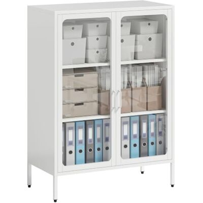 HOMCOM Armoire de Bureau à 3 Niveaux 2 Portes en Verre 80x40x110 cm Blanc Meuble de Rangement Bureau en Acier, 2 Étagères Réglables, Armoire à Dossiers, Documents et Papeterie - Publicité HOMCOM Armoire de Bureau à 3 Niveaux 2 Portes en Verre 80x40x110 cm Blanc Meuble de Rangement Bureau en Acier, 2 Étagères Réglables, Armoire à Dossiers, Documents et Papeterie - Publicité
