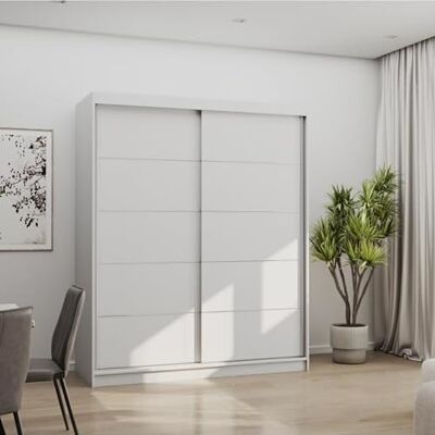 Fabryka Mebli Idźczak Armoire Porte Coulissante avec Penderie 160 cm Bono 06, Bandes Décoratives, Armoire Rangement Chambre Blanc/Blanc - Publicité Fabryka Mebli Idźczak Armoire Porte Coulissante avec Penderie 160 cm Bono 06, Bandes Décoratives, Armoire Rangement Chambre Blanc/Blanc - Publicité