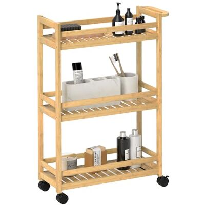 HOMCOM Chariot de service à 3 étages en bambou, chariot de cuisine à roulettes, chariot polyvalent avec poignée, chariot de stockage pour bureau, salon, cuisine, 55 x 20 x 75 cm, bois naturel - Publicité HOMCOM Chariot de service à 3 étages en bambou, chariot de cuisine à roulettes, chariot polyvalent avec poignée, chariot de stockage pour bureau, salon, cuisine, 55 x 20 x 75 cm, bois naturel - Publicité