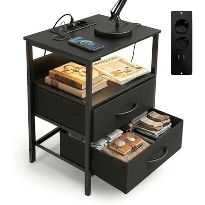 Relaxdays Table d'appoint avec LED, Prises et USB, 2 tiroirs, H x l x P : 60 x 40 x 30 cm, Chevet, Noir - Publicité Relaxdays Table d'appoint avec LED, Prises et USB, 2 tiroirs, H x l x P : 60 x 40 x 30 cm, Chevet, Noir - Publicité