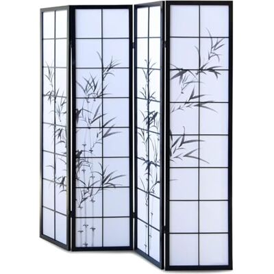 PEGANE Paravent Japonais en Bois Noir Dessin Bambou de 4 pans - Publicité PEGANE Paravent Japonais en Bois Noir Dessin Bambou de 4 pans - Publicité