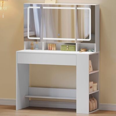 WOLTU Coiffeuse avec Miroir LED à Luminosité Réglable, Table Maquillage avec Tiroir, Rangement Derrière Le Miroir, Armoire à Bijoux et Étagère Latérale, Meuble Chambre Blanc Moderne, 90 x 40 cm - Publicité WOLTU Coiffeuse avec Miroir LED à Luminosité Réglable, Table Maquillage avec Tiroir, Rangement Derrière Le Miroir, Armoire à Bijoux et Étagère Latérale, Meuble Chambre Blanc Moderne, 90 x 40 cm - Publicité
