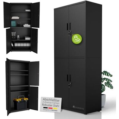Juskys Armoire de Bureau en métal 180x80x40 cm – Armoire verrouillable en Acier avec 2 Portes, 3 étagères réglables & Pieds Ajustables – Noir - Publicité Juskys Armoire de Bureau en métal 180x80x40 cm – Armoire verrouillable en Acier avec 2 Portes, 3 étagères réglables & Pieds Ajustables – Noir - Publicité